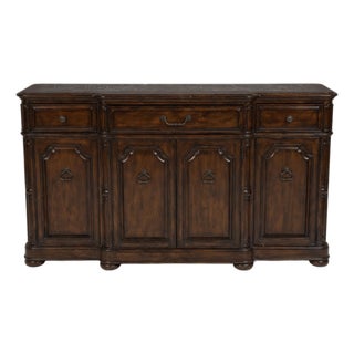 1990s Bernhardt Old World Dark Mahogany & Marble Top 4-Door Sideboard Buffet For Sale