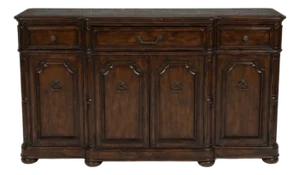 1990s Bernhardt Old World Dark Mahogany & Marble Top 4-Door Sideboard Buffet
