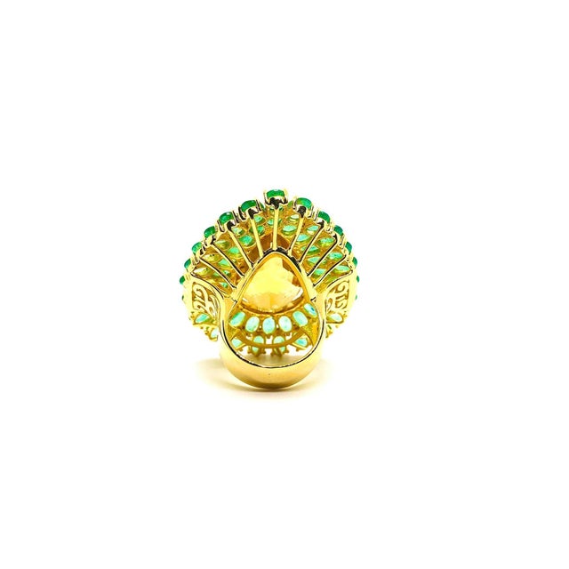 Green Bochic “Orient” Vintage Emerald & Honey Citrine Ring Set In 18K Gold & Silver For Sale - Image 8 of 18
