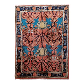Vintage Mahal Sultanabad Rug, Hand-Knotted Wool, Geometric Pattern, 4x6, Terracotta & Blue For Sale