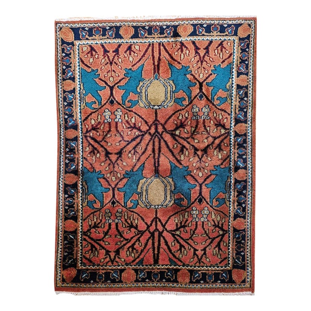 Vintage Persian Mahal Sultanabad Rug, Hand-Knotted Wool, Geometric Pattern, 4x6, Terracotta & Blue For Sale