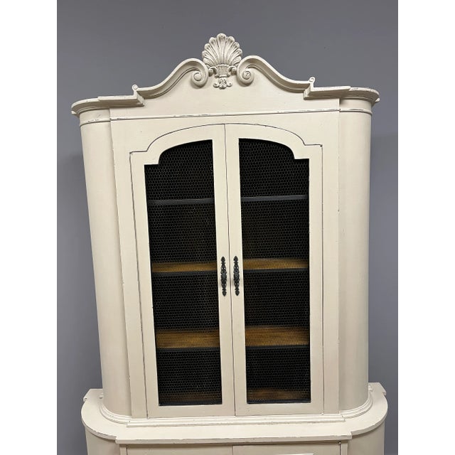 Painted French Country China Hutch Chicken Wire Oyster Off