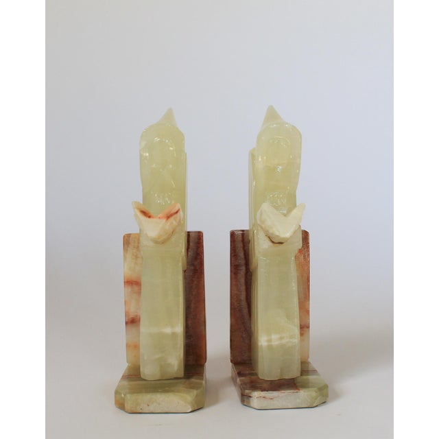 Cream Vintage Onyx Stone Monk Bookends - A Pair For Sale - Image 8 of 12