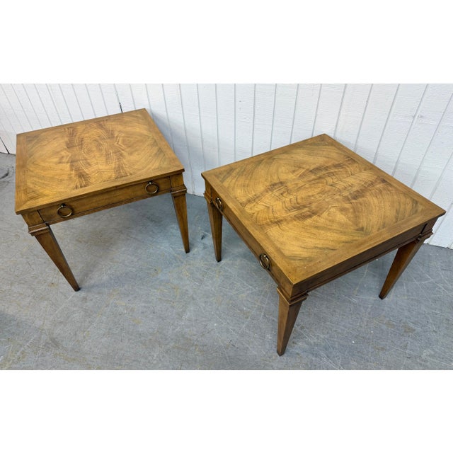 Mid-Century Modern Vintage Italian Style Baker Burled Wood Side Tables - Set of 2 For Sale - Image 3 of 8