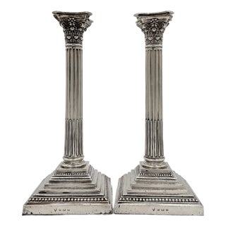Victorian Sterling Silver Corinthian Column Candlesticks, 1895, Set of 2 For Sale