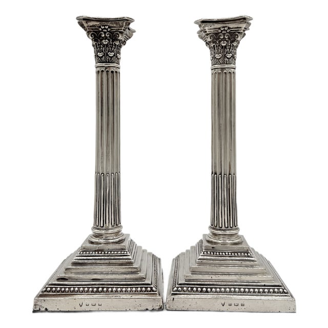 Victorian Sterling Silver Corinthian Column Candlesticks, 1895, Set of 2 For Sale
