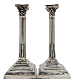 Victorian Sterling Silver Corinthian Column Candlesticks, 1895, Set of 2