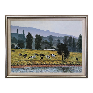 Joe Tye Oil Painting “Early Morning Along the Elbe” 1991 Framed Landscape Art 26”