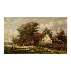 Barbizon Landscape Painting by Jan Van Lokhorst "A Rural Cottage" (1867)