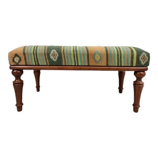 Green Kilim Upholstered Ottoman Bench For Sale