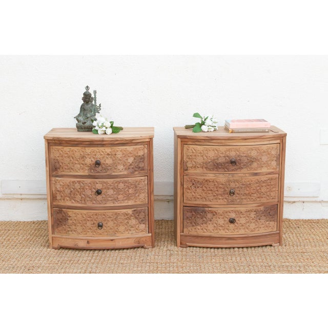 Set of 2, Reclaimed Wood Bow Front Carved Bedside Dressers For Sale - Image 11 of 11