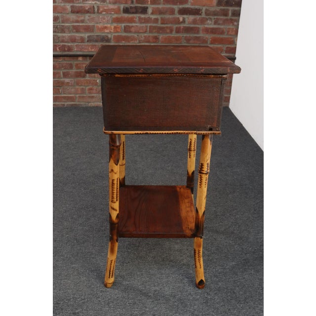 Late 19th Century Antique Aesthestic Movement Stained Oak Sewing / Decorative Box on Bamboo Stand For Sale - Image 5 of 12