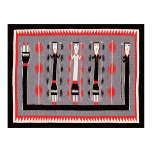 1940s Gray Tribal Geometric Vintage American Navajo Yei Rug 2'10" × 3'10" Flatweave Wool Carpet