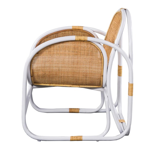 2020s Matthew Izzo Home Latitude Mid-Century Modern White Bamboo Caned Lounge Chair For Sale - Image 5 of 6
