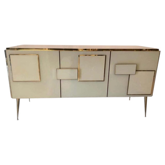 Three-Door Ivory Murano Glass and Brass Italian Sideboard from Justfurnituress SRL For Sale - Image 9 of 9
