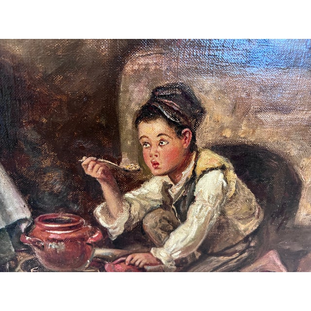 Textile 1904 L.Scott After Federico Mazzotta Antique Oil Painting on Canvas, Genre Scene, Framed For Sale - Image 7 of 12
