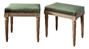 French Louis XVI Upholstered Painted Ottomans, 19th Century, Set of 2