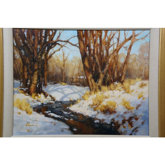 Late 20th Century David Ballew Sunlit Stream New Mexico Winter Plein-Air Oil Painting on Masonite Board For Sale - Image 4 of 11