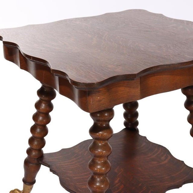 1900 - 1909 Large Antique Rj Horner School Carved Oak Lamp Table With Gilt & Crystal Feet For Sale - Image 5 of 7