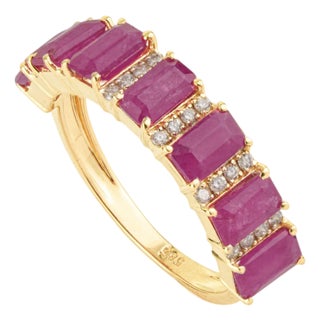 2.89 Carat Ruby & Diamond Band Ring in 14k Yellow Gold Stackable Design Size 9 For Sale