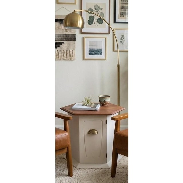 Mersman Vintage Mersman Hexagonal End Table / Accent Cabinet – Refinished Cream & Natural Wood For Sale - Image 4 of 6
