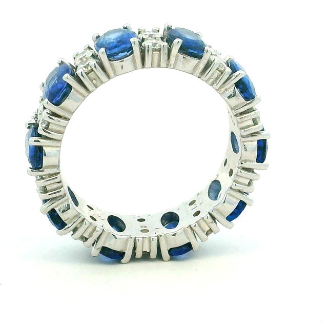 18k White Gold Thai Sapphire and Diamond Eternity Band, Size 6.5 For Sale In Miami - Image 6 of 14