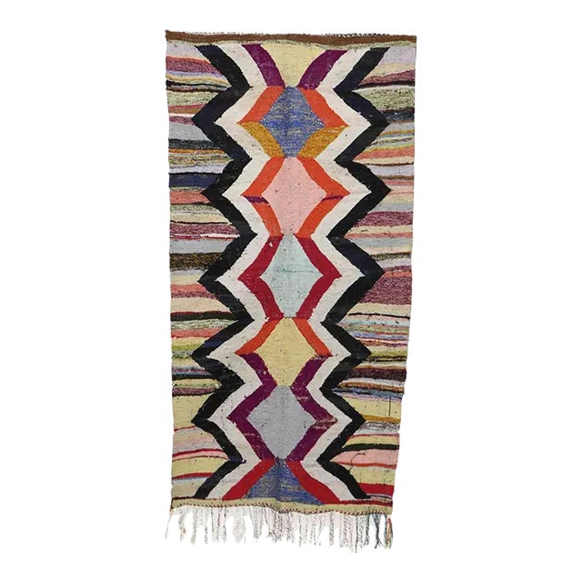 Moroccan Kilim Boucherouite Rug - 4'2" X 8'1" Ft For Sale
