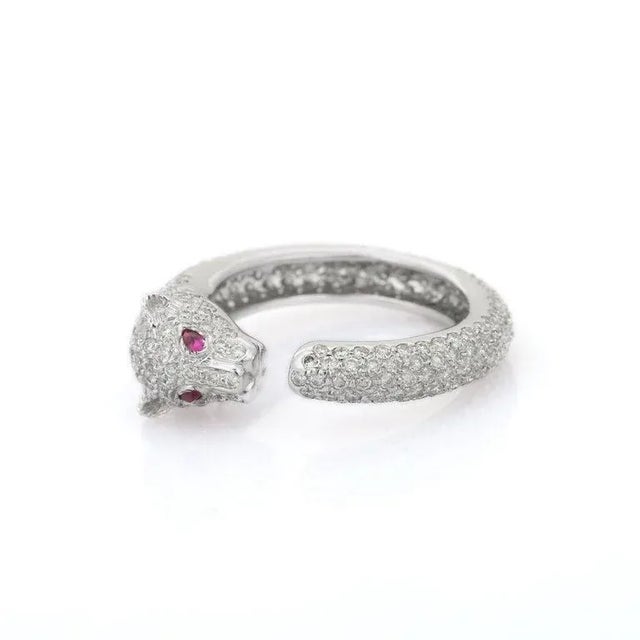 Not Yet Made - Made To Order Cluster Diamond Panther Ring With Ruby Gemstone Eyes in 18k Solid White Gold For Sale - Image 5 of 16