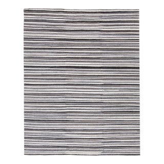 2010s Modern Handmade Striped Wool Rug in Ivory and Brown For Sale