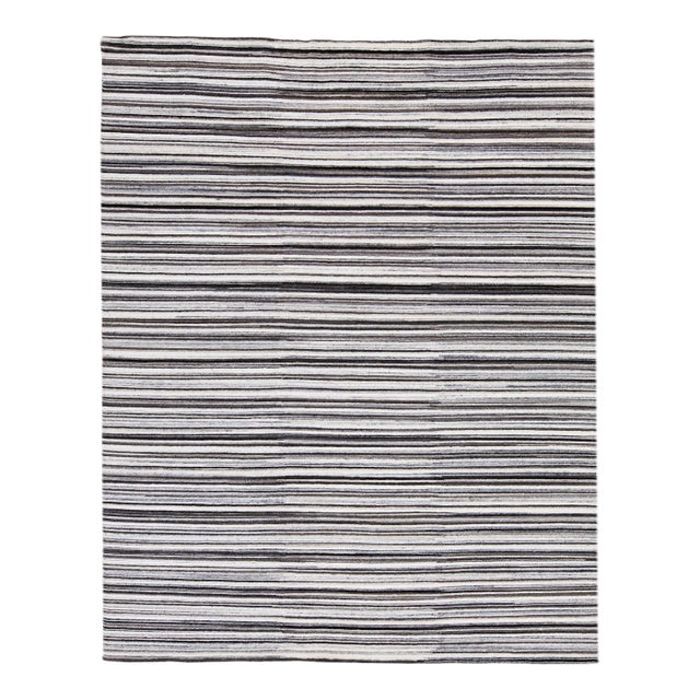 2010s Modern Handmade Striped Wool Rug in Ivory and Brown For Sale