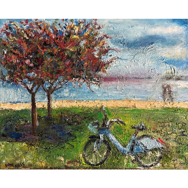 Green “Need a Lyft?”, Original Oil Painting, Framed Art, Lakeside Painting For Sale - Image 8 of 8
