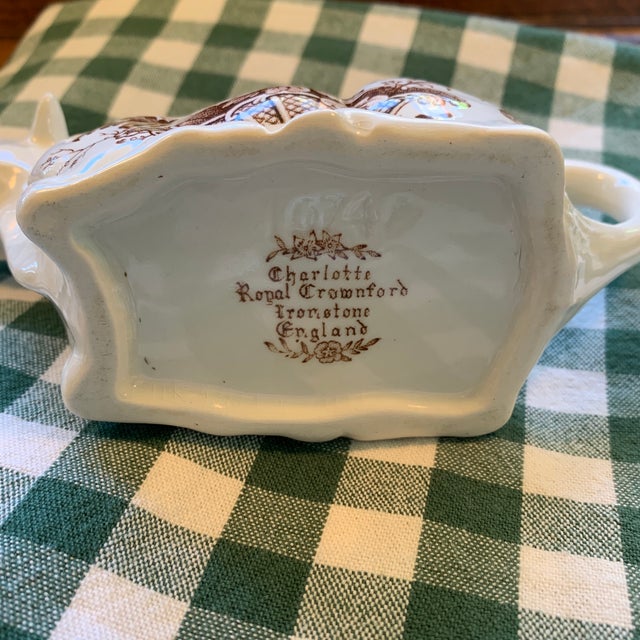 Vintage English Ironstone Transferware Cow Creamer For Sale - Image 9 of 10