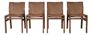 Dining Chairs in Italian Walnut, Leather and Vienna Straw from Molteni & Co, Set of 4