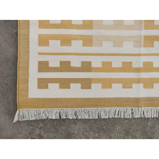 Handmade Cotton Natural Vegetable Dyed Reversible Yellow Marianne Rug - 9'x12' For Sale - Image 10 of 12