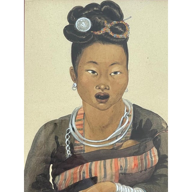 1920s Léa Lafugie, Watercolor of a Child and a Woman Ta Moc, 1920s, Watercolor For Sale - Image 5 of 9