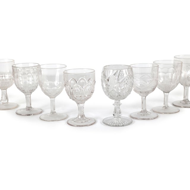 Set of 14 Mismatched Pressed Glass Goblets For Sale - Image 4 of 12