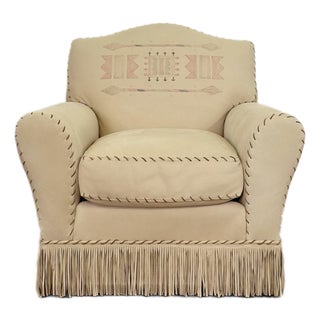 1980s Early Rare Ralph Lauren Arrowhead Hand-Painted Fringe Leather Club Chair For Sale