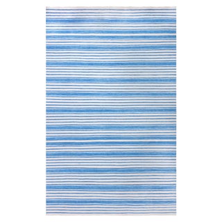 Contemporary Striped Blue Dhurrie Rug by Doris Leslie Blau For Sale