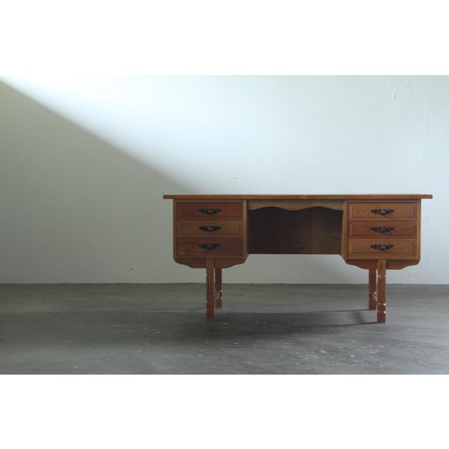 Vintage Danish Brutalist Oak Desk by Henning Kjærnulf, 1960s For Sale - Image 6 of 18