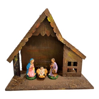 Italian Christmas Nativity Set Music Box "Silent Night" For Sale
