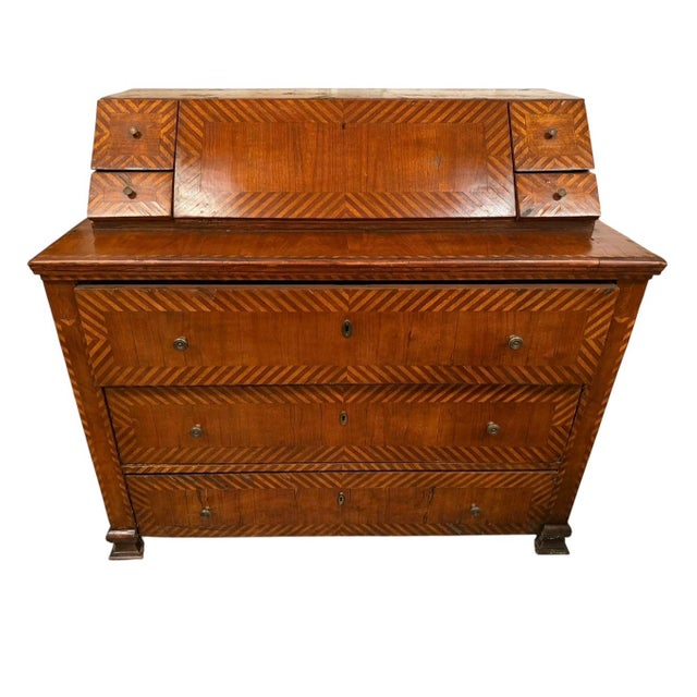 18c Style Italian Marquetry Inlaid Secretary Desk For Sale