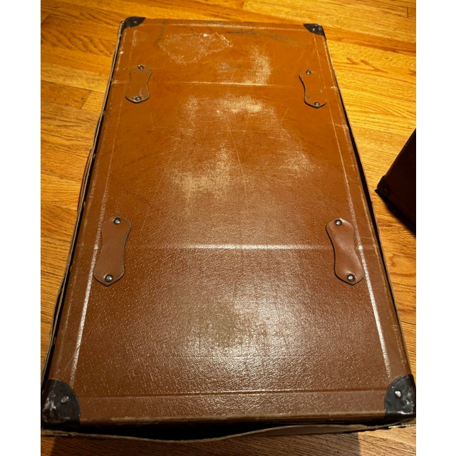 Mid 20th Century Vintage Industrial Salesman Sample Cases – Set of 2 Brown Fibreboard Luggage, Mid-Century Storage Decor For Sale - Image 5 of 12