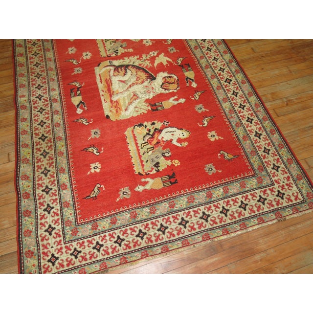 Antique Zabihi Collection Pictorial Dog Animal Karabagh Rug - 3'9" x 6'2" For Sale - Image 4 of 10