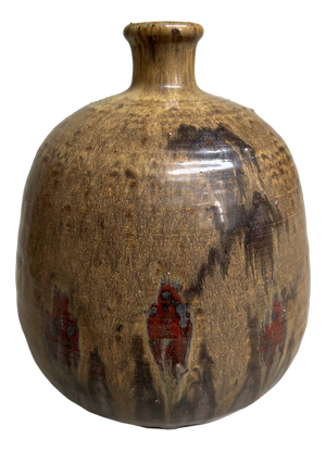 Wood-Fired Ceramic Ikebana Flower Vase, (Hizen) Kuromuta Yaki, Maruta Nobumasa, Japan, 1950s