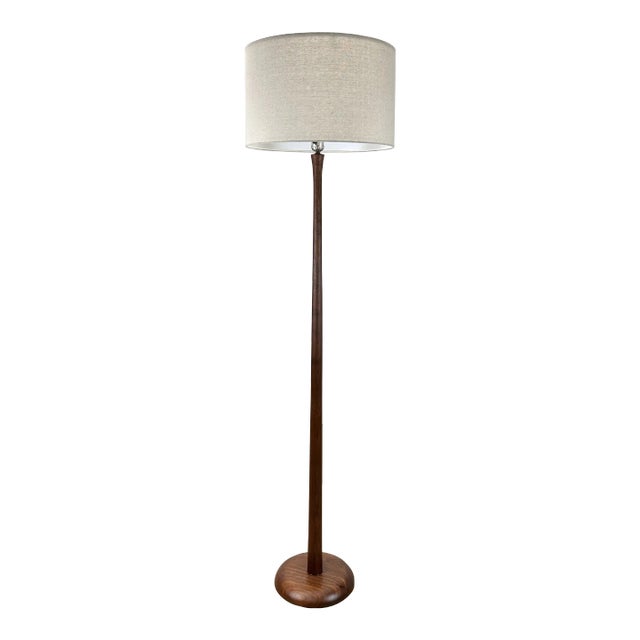 Mid Century Danish Modern Style Tapered Teak Floor Lamp For Sale