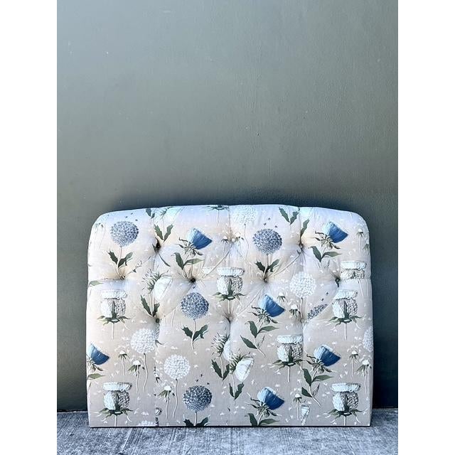 English Vintage Printed Flower Upholstered Queen Headboard For Sale - Image 3 of 12