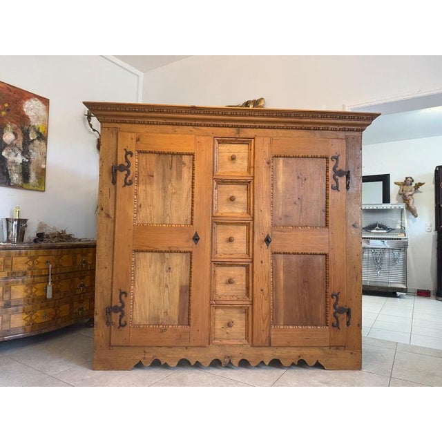 Original antique Baroque double pantry cupboard made of solid/softwood. Dimensions: Height x Width x Depth 174.5 x 198 x...