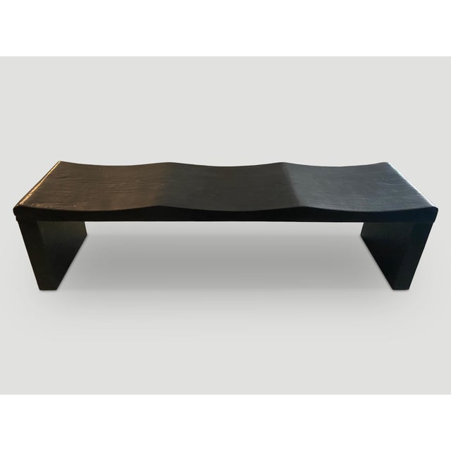 2010s Andrianna Shamaris Charred Teak Wood Wave Bench For Sale - Image 5 of 5