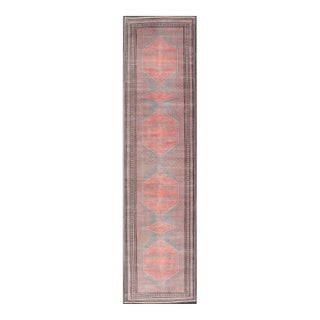 Vintage Turkish Oushak Runner in Soft Gray, Coral, and Soft Terracotta 2'9 X 11'6 For Sale