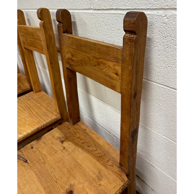 Wood Vintage Mexican Primitive Rustic Style Pine Dining Chairs - Set of 4 For Sale - Image 7 of 12